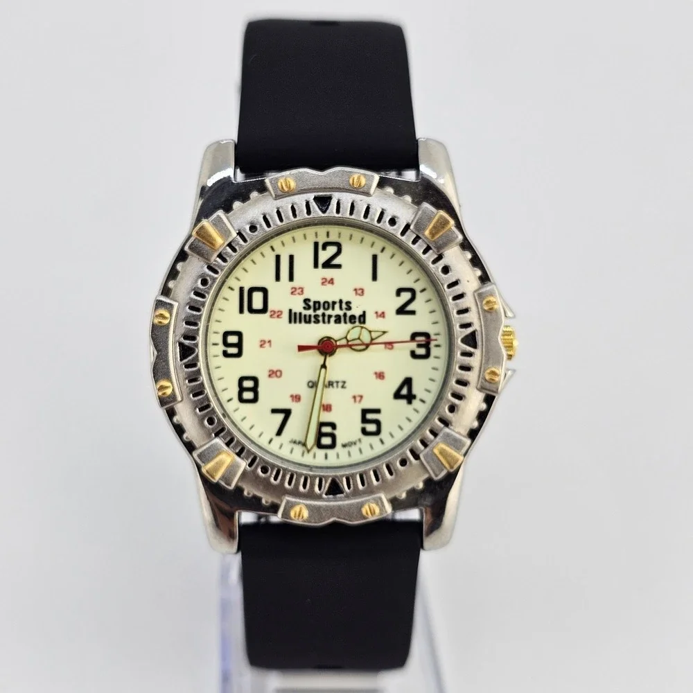 Sports Illustrated Men's Watch 38MM Yellow Dial NEW Black Plastic Bands Battery